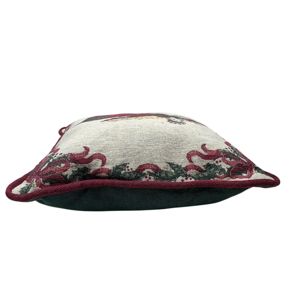 Vintge Angel Tapestry Christmas Throw Pillow 16x16 Holly French Horn‎